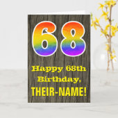 68ste verjaardag: Rustic Faux Wood Kijk, regenboog Kaart (Gele Bloem)