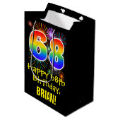 68ste verjaardag: vuurwerk patroon + regenboog 68 medium cadeauzakje (Voorkant Gekanteld)