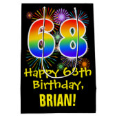 68ste verjaardag: vuurwerk patroon + regenboog 68 medium cadeauzakje (Achterkant)