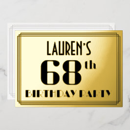 68ste verjaardagsfeest: Art Deco-look “68” en naam Folie Uitnodiging