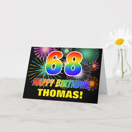 68th Birthday: Bold, Fun, Fireworks, Rainbow 68 Kaart (Kleine Plant)