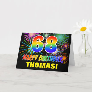 68th Birthday: Bold, Fun, Fireworks, Rainbow 68 Kaart