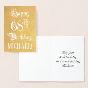68th Birthday: Elegant, Ornate Script; Custom Name Folie Kaarten