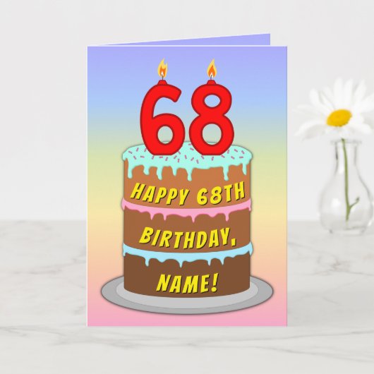68th Birthday — Fun Cake & Candles, w/ Custom Name Kaart (Kleine Plant)