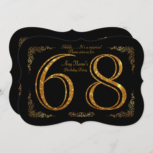 68th, Birthday party 68th, geweldige Gatsby, zwart Kaart (Voorkant / Achterkant)