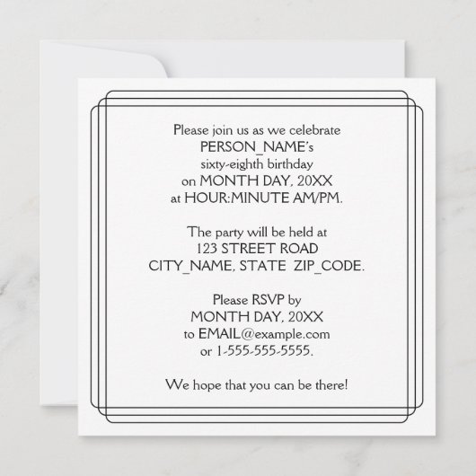 68th Birthday Party: Art Deco Style w/ Custom Name Kaart (Achterkant)