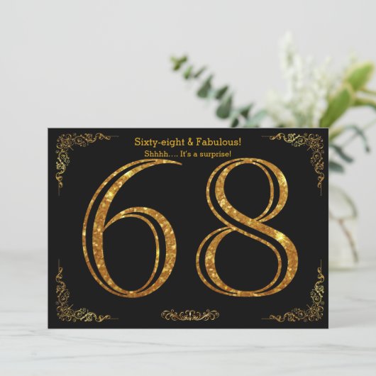 68th Birthday party, Gatsby styl, zwarte gouden gl Kaart (Staand voorkant)
