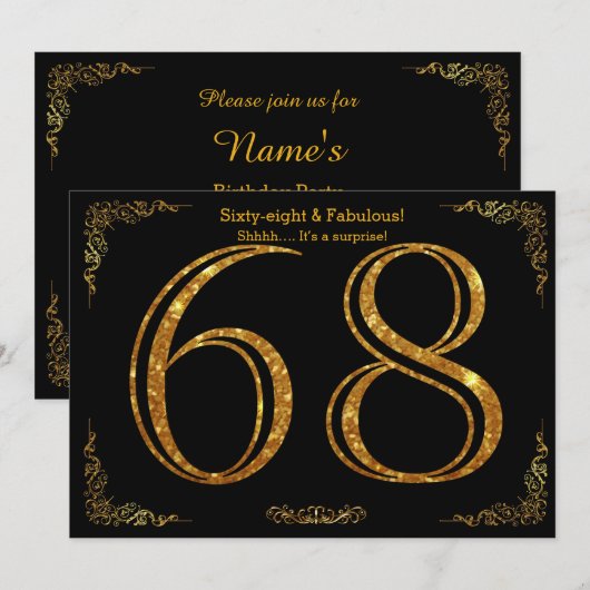 68th Birthday party, Gatsby styl, zwarte gouden gl Kaart (Voorkant / Achterkant)