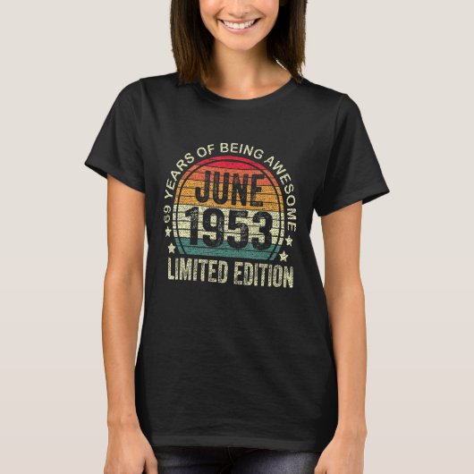 69 jaar oud juni 1953 69e verjaardag t-shirt (Voorkant)
