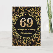 69e Birthday Black en Gold Floral Pattern Kaart (Voorkant)