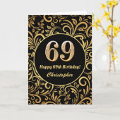 69e Birthday Black en Gold Floral Pattern Kaart (Gele Bloem)