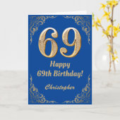 69e Birthday Blue en Gold Glitter Lijst Kaart (Gele Bloem)