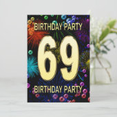69e 'Birthday Party' Uitnodiging vuurwerk bellen (Staand voorkant)