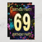 69e 'Birthday Party' Uitnodiging vuurwerk bellen (Voorkant / Achterkant)