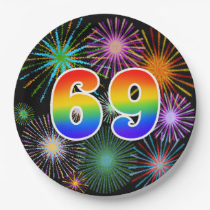 69e evenement - Fun, kleurrijk, vet, regenboog 69 Papieren Bordje