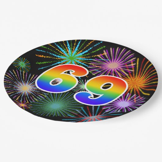 69e Evenement - Leuk, Kleurrijk, Vet, Regenboog 69 Papieren Bordje (Gekanteld)