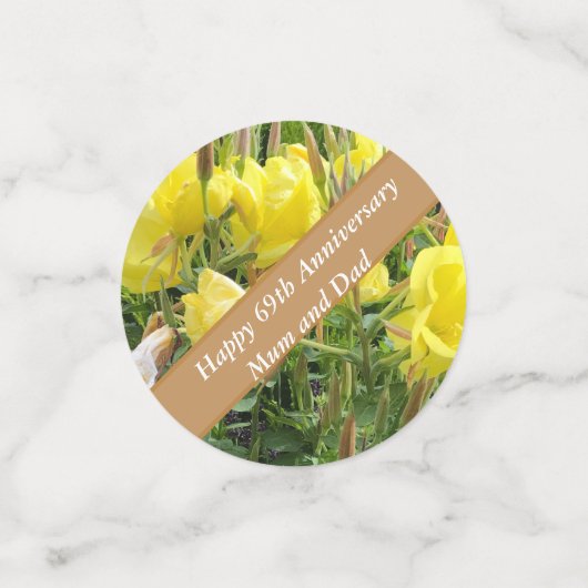 69e Jubileum bewerkbare avondprimrose Confetti (Kleine voorkant)