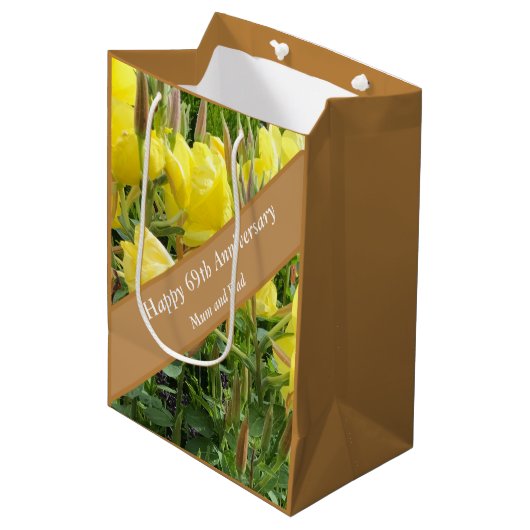 69e Jubileum bewerkbare avondprimrose Medium Cadeauzakje (Voorkant Gekanteld)