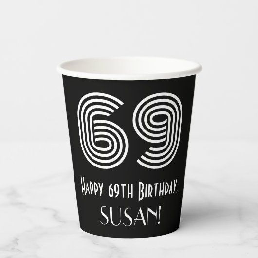 69e verjaardag — Art Deco Geïnspireerde look "69" Papieren Bekers (Achterkant)