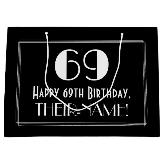 69e verjaardag: Art Deco geïnspireerde stijl "69", Groot Cadeauzakje (Voorkant)