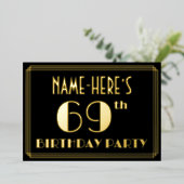 69e verjaardag: Art Deco Kijk "69", met naam Folie Uitnodiging (Staand Voorkant)