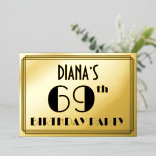 69e verjaardag — Art Deco look "69" + Naam Folie Uitnodiging
