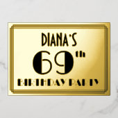 69e verjaardag — Art Deco look "69" + Naam Folie Uitnodiging (Voorkant)
