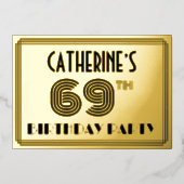 69e verjaardag — Art Deco Style "69" en naam Folie Uitnodiging (Voorkant)