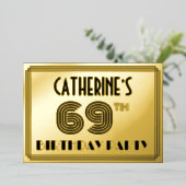 69e verjaardag — Art Deco Style "69" en naam Folie Uitnodiging (Staand Voorkant)