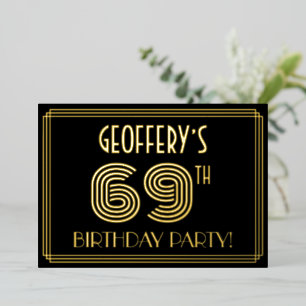 69e verjaardag — Art Deco Style "69" + Naam Folie Uitnodiging