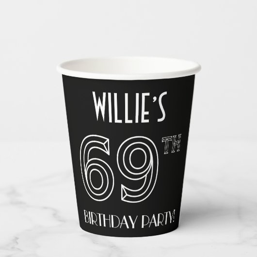 69e verjaardag: Art Deco Style + aangepaste naam Papieren Bekers (Achterkant)