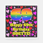 69e verjaardag: Beeldende harten Patroon, Regenboo Servet (Voorkant)