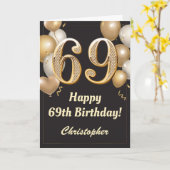 69e verjaardag Confetti zwarte en gouden ballonnen Kaart (Gele Bloem)