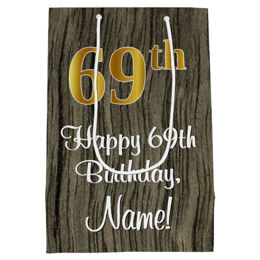 69e verjaardag: Elegant Faux Gold Look #, Faux Woo Medium Cadeauzakje (Achterkant)