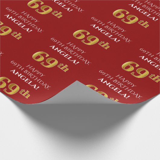69e verjaardag: Elegant, rood, Faux Gold look Cadeaupapier (Hoek)