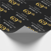 69e verjaardag: Elegant, zwart, Faux Gold look Cadeaupapier (Hoek)