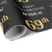 69e verjaardag: Elegant, zwart, Faux Gold look Cadeaupapier (Rol Hoek)