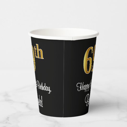 69e verjaardag - Elegante luxe Faux Gold look # Papieren Bekers (Rechts)