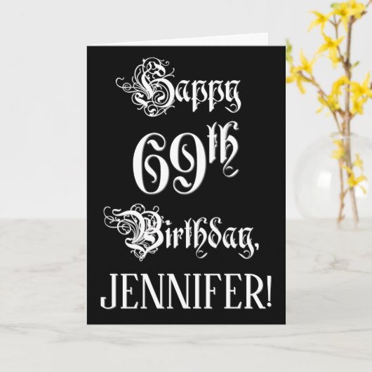 69e verjaardag: Fancy, elegant script + aangepaste Kaart (Gele Bloem)