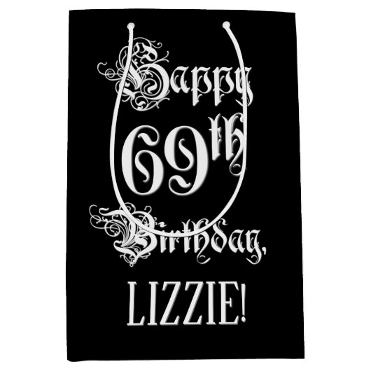 69e verjaardag: Fancy, elegant script + aangepaste Medium Cadeauzakje (Voorkant)
