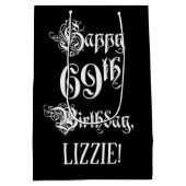 69e verjaardag: Fancy, elegant script + aangepaste Medium Cadeauzakje (Achterkant)