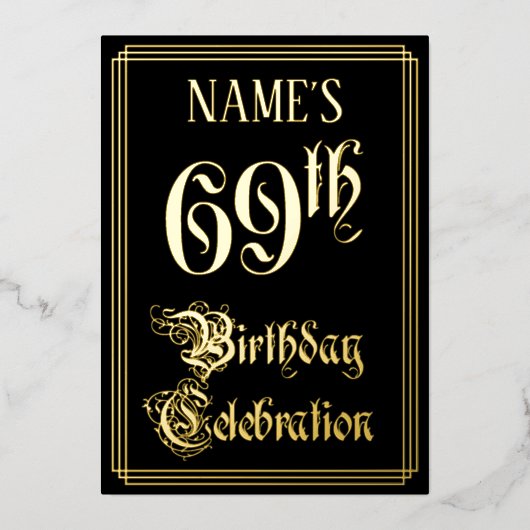 69e verjaardag — Fancy script en aangepaste naam Folie Uitnodiging (Voorkant)