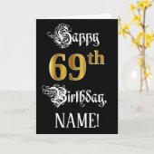69e verjaardag — Fancy script; Faux Gold Kijk; naa Kaart (Gele Bloem)