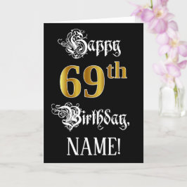 69e verjaardag — Fancy script; Faux Gold Kijk; naa Kaart