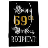 69e verjaardag ~ Fancy script; Faux Gold look; naa Medium Cadeauzakje (Voorkant)