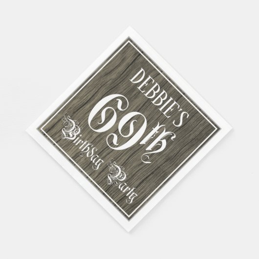 69e verjaardag — Fancy script, kijk op hout Servet (Hoek)