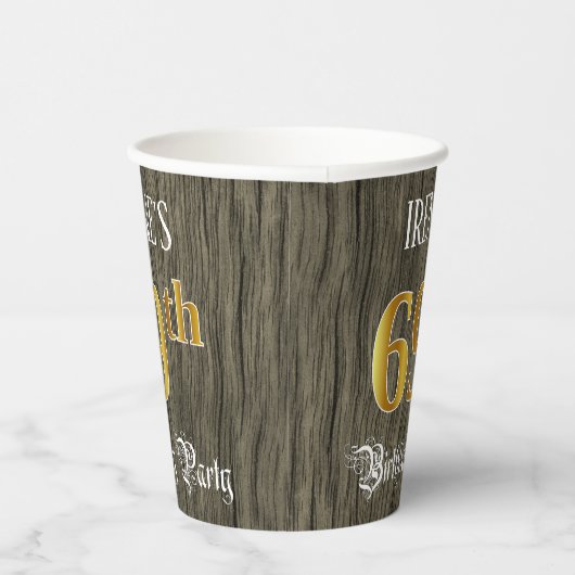 69e verjaardag — Faux Gold & Faux Wood Ziet eruit Papieren Bekers (Rechts)
