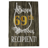 69e verjaardag: Faux Gold look & Faux Wood Pattern Medium Cadeauzakje (Voorkant)