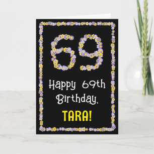 69e verjaardag: Floral Flowers Number, Custom Name Kaart