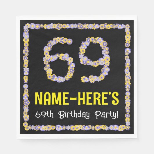 69e verjaardag: Floral Flowers Number, Custom Name Servet (Voorkant)